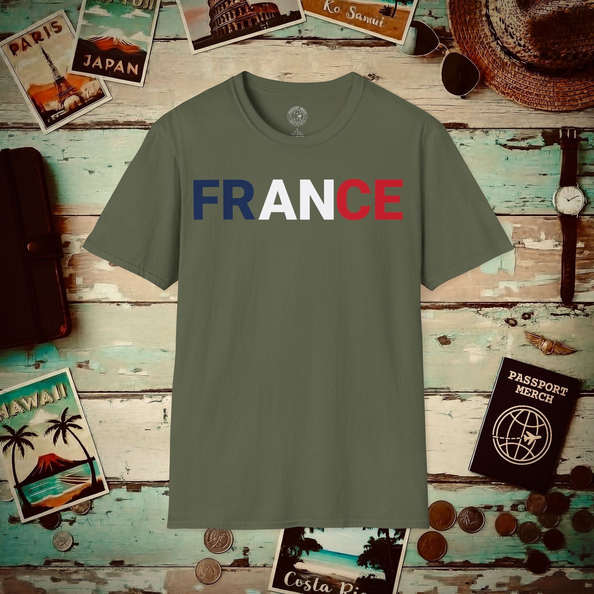 France Patriotism Letter Flag T-Shirt Military Green / S