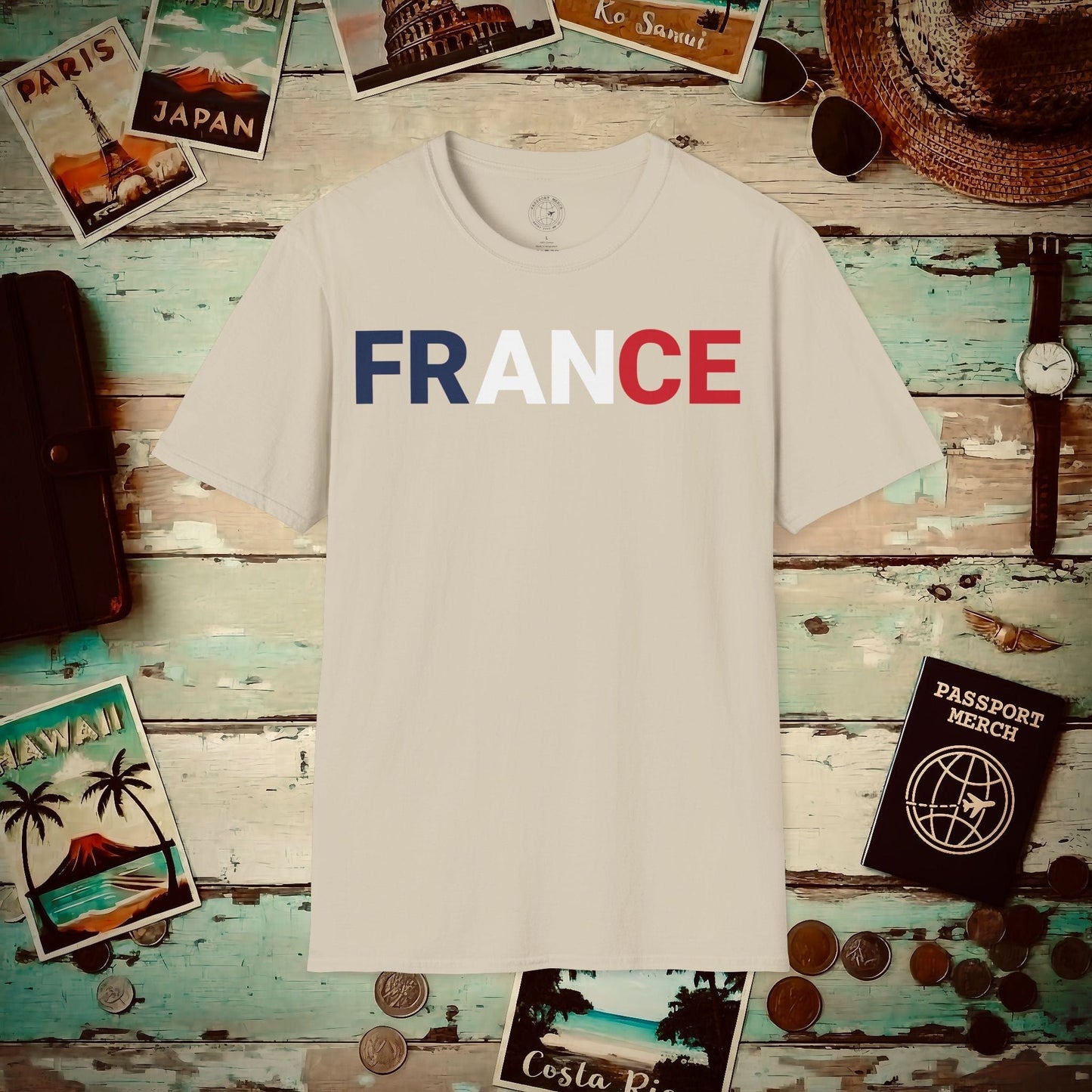 France Patriotism Letter Flag T-Shirt Sand / S