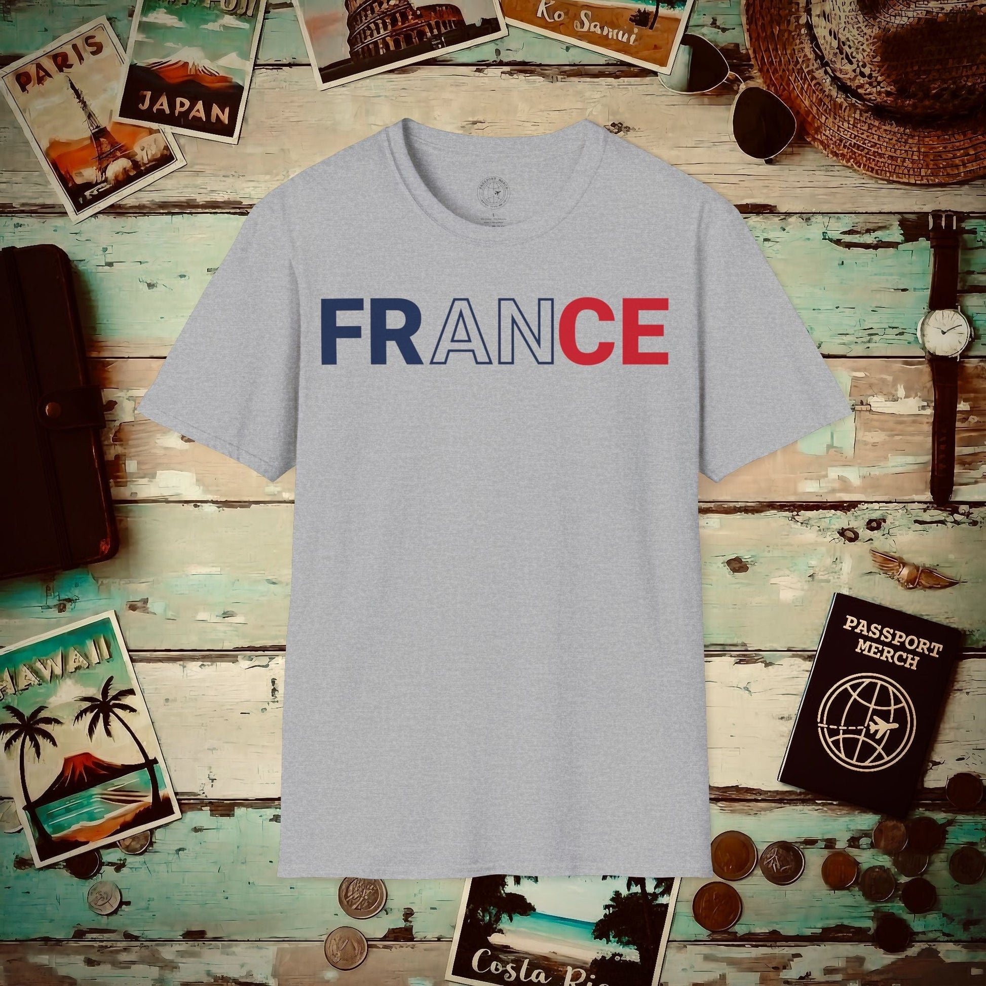 France Patriotism Letter Flag T-Shirt Sport Grey / S