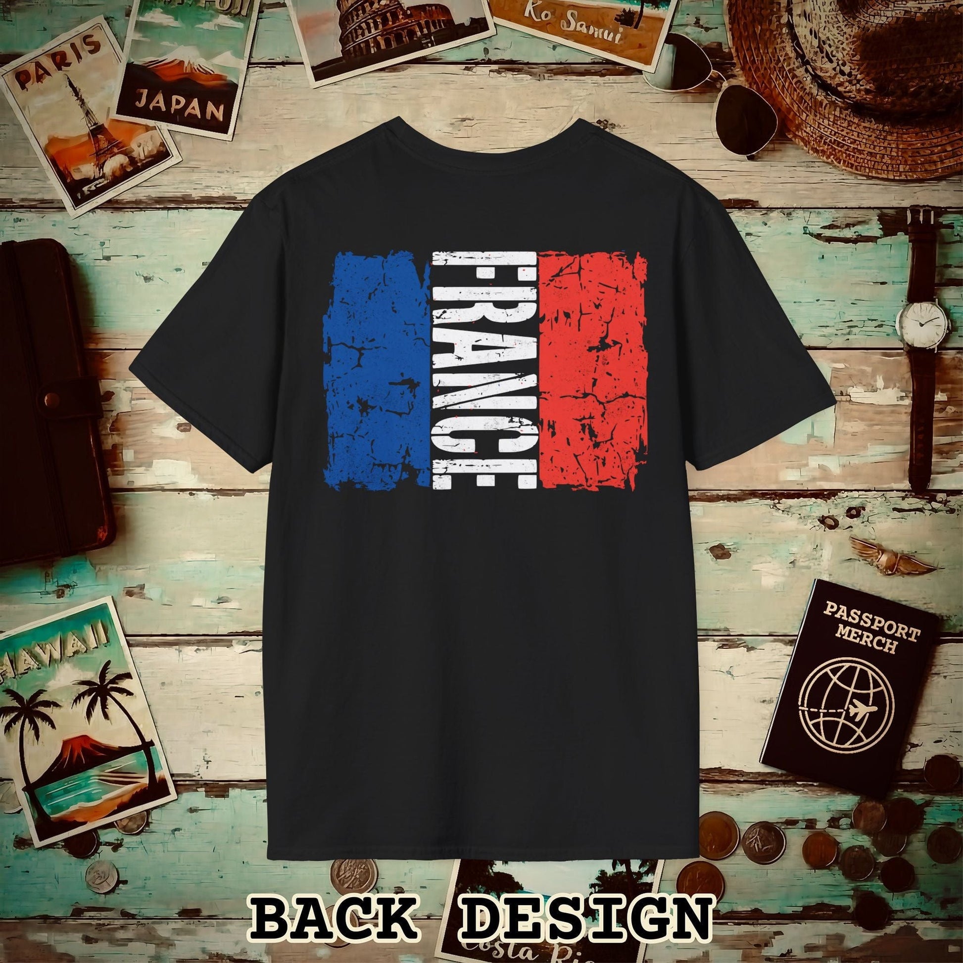 France Vintage Flag Back Print T-Shirt Black / S