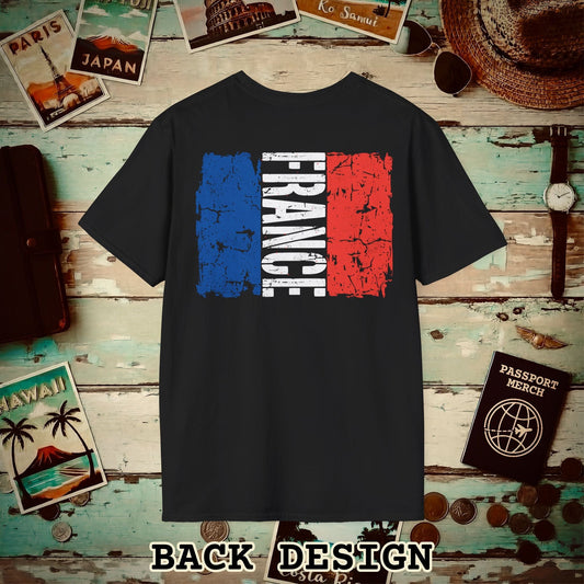 France Vintage Flag Back Print T-Shirt Black / S