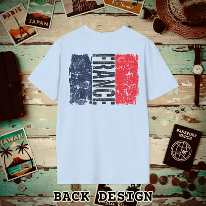 France Vintage Flag Back Print T-Shirt Light Blue / S