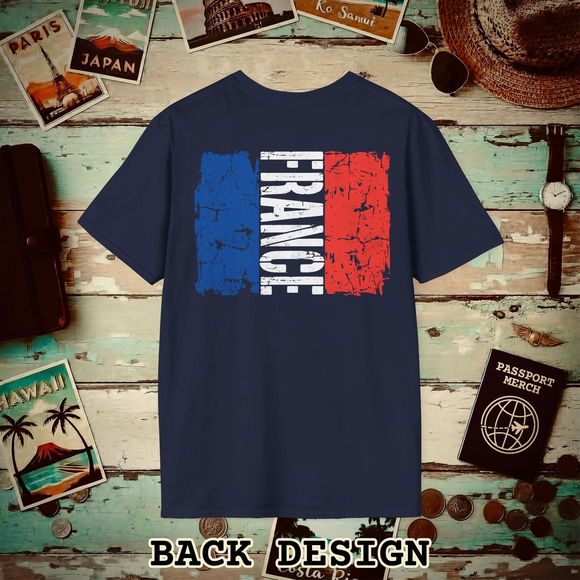 France Vintage Flag Back Print T-Shirt Navy / S