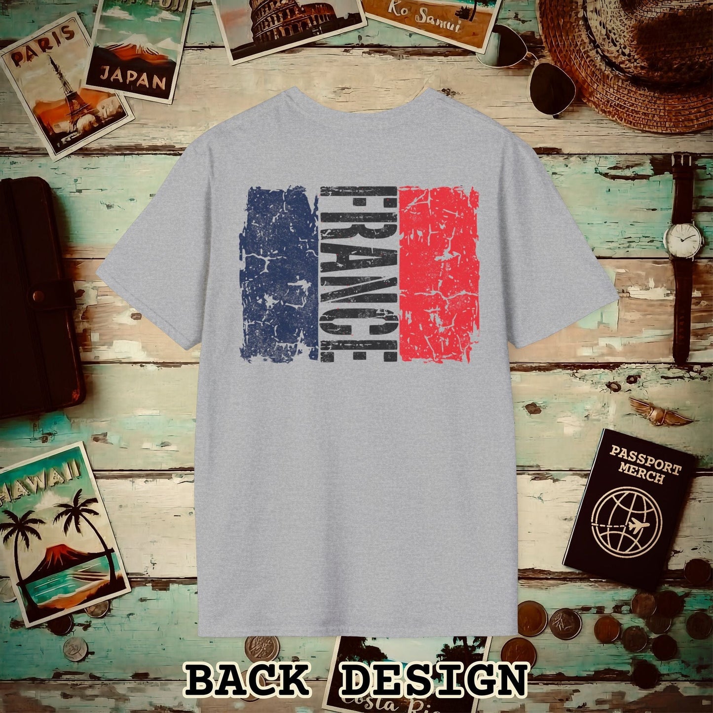 France Vintage Flag Back Print T-Shirt Sport Grey / S