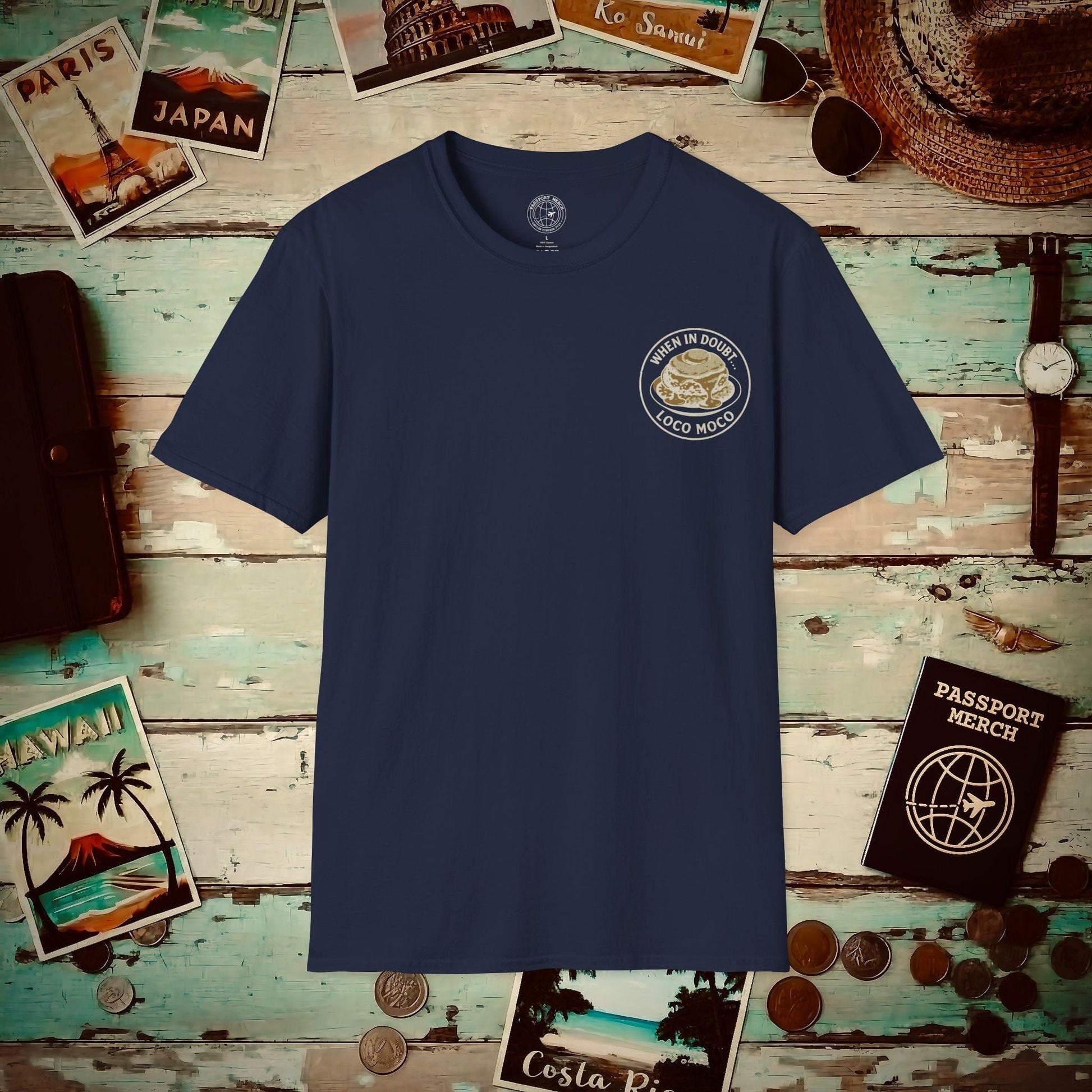 (Front Pocket Design Special Order) When in doubt... Loco Moco, Hawaii Back Print T-Shirt