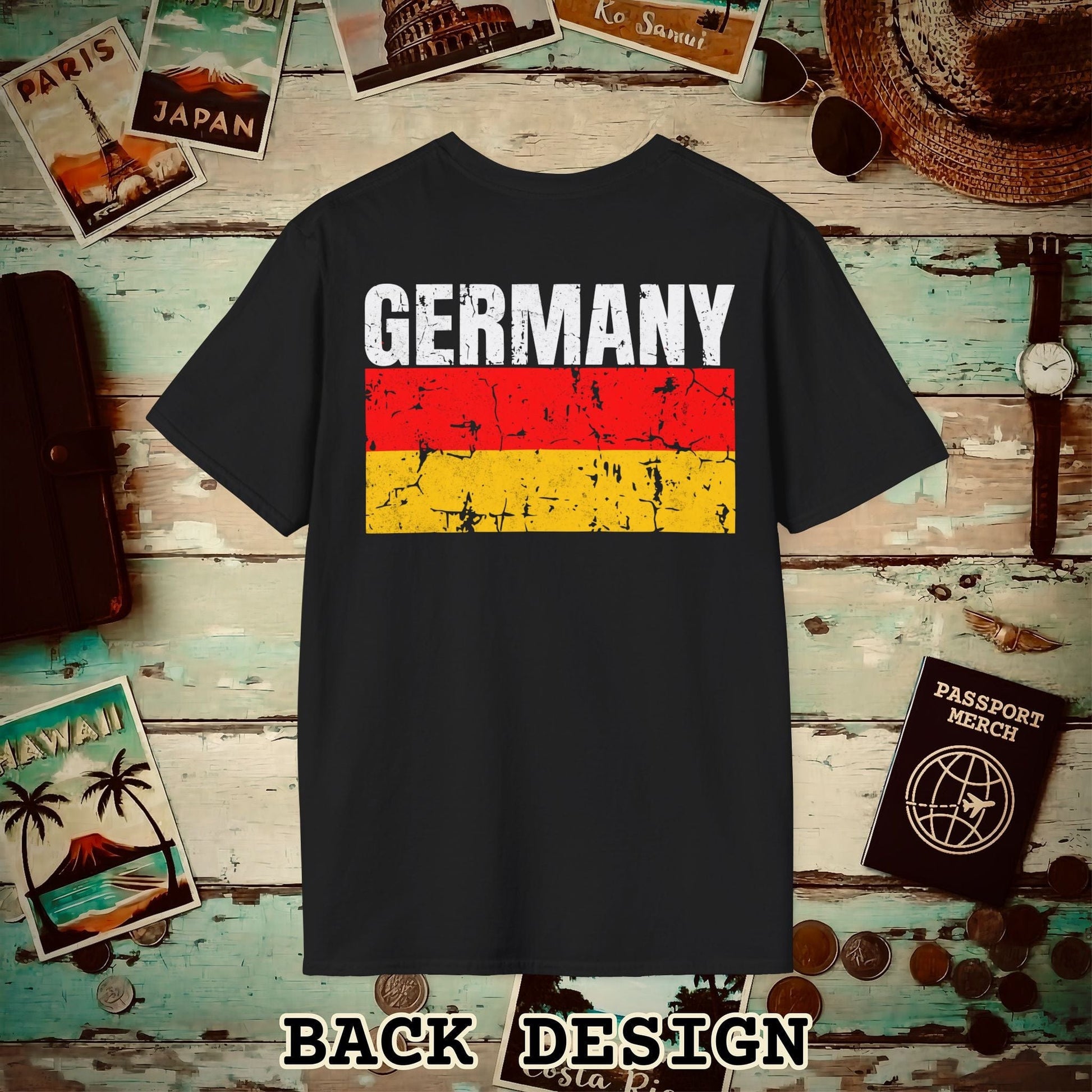 Germany Vintage Flag Back Print T-Shirt Black / S