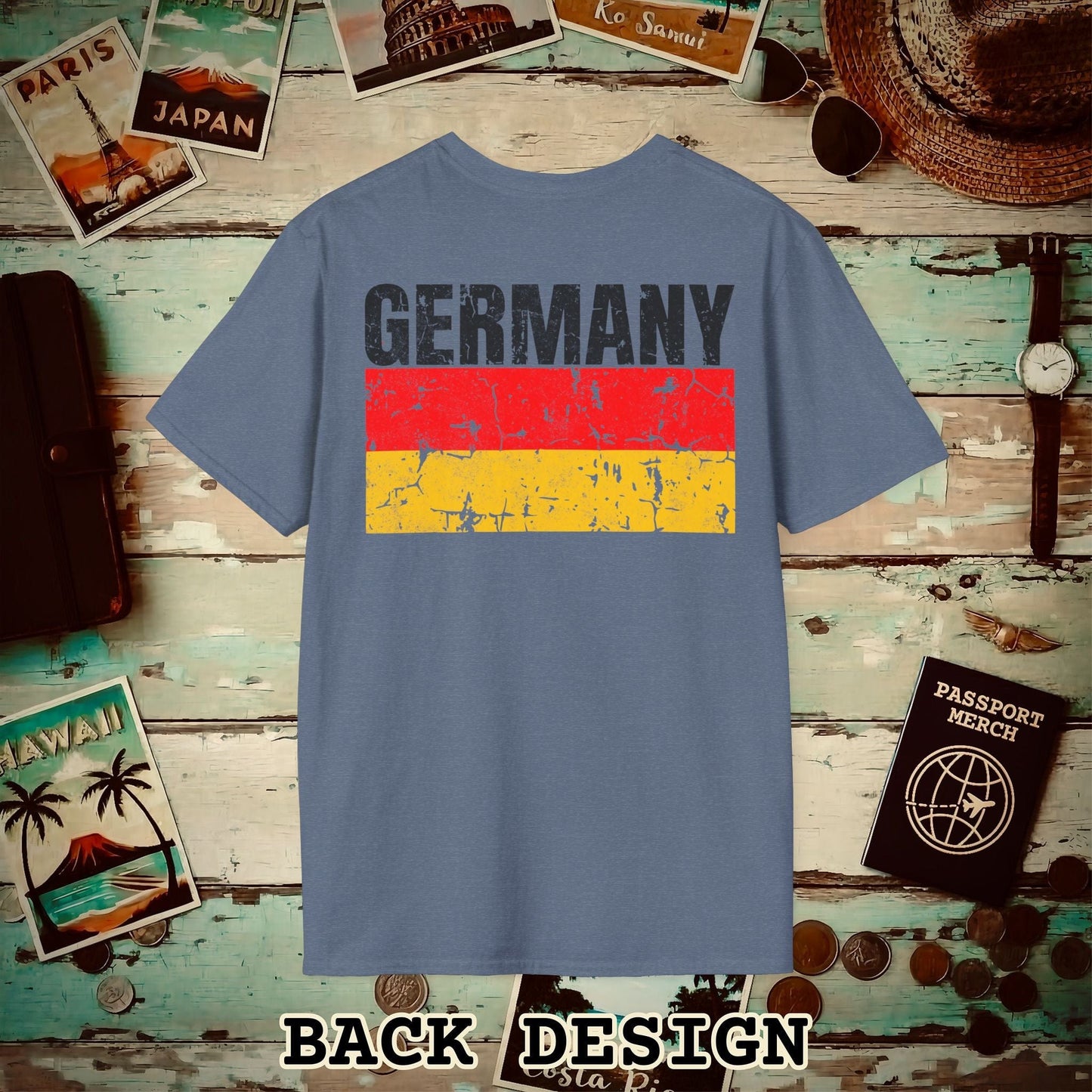 Germany Vintage Flag Back Print T-Shirt Heather Indigo / S