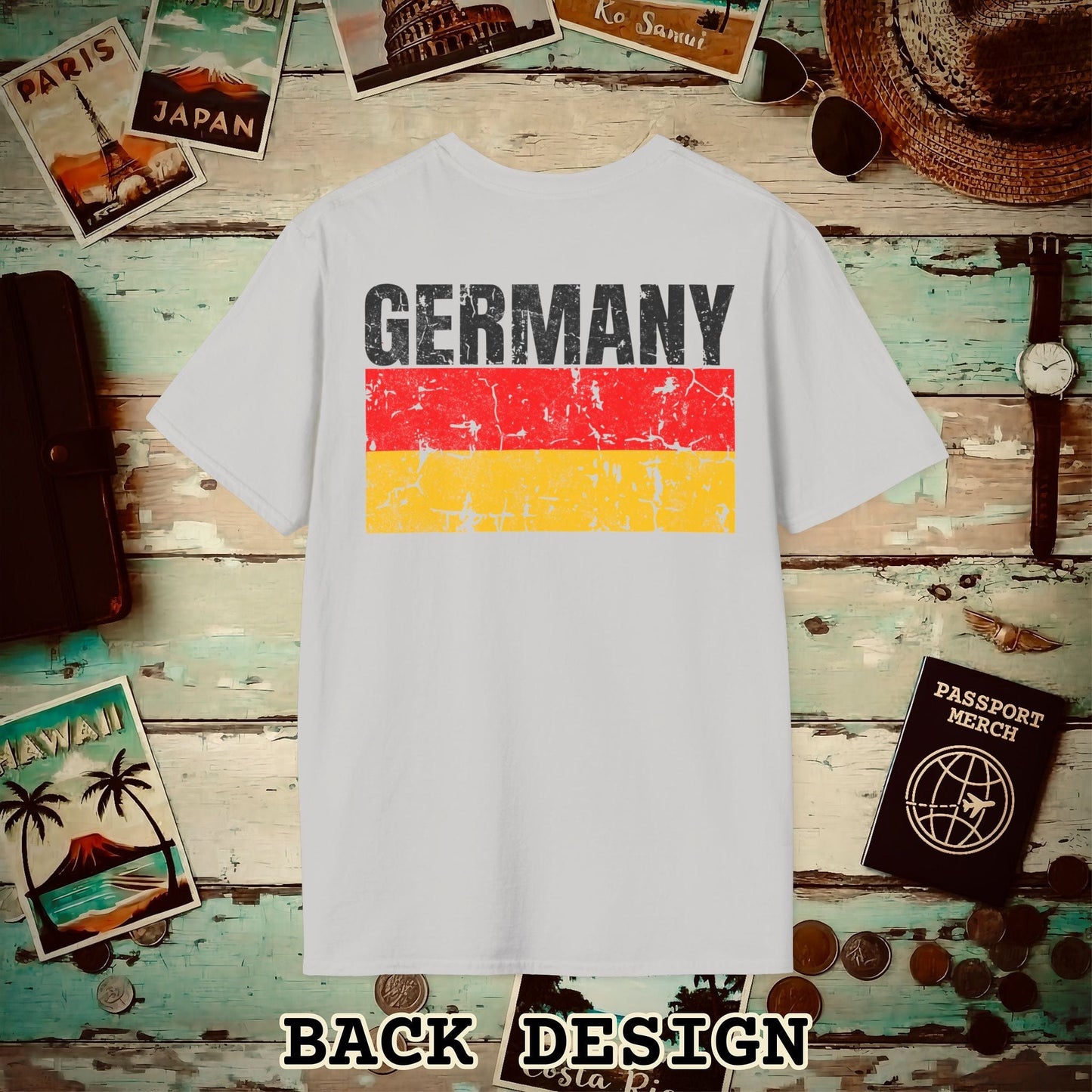 Germany Vintage Flag Back Print T-Shirt Ice Grey / S