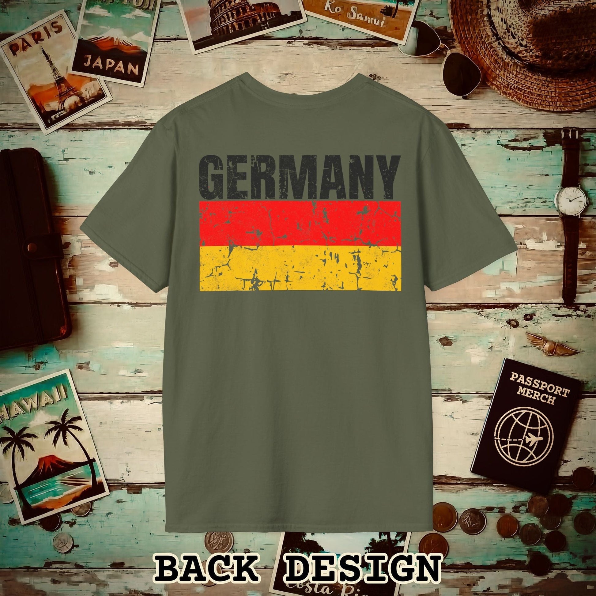 Germany Vintage Flag Back Print T-Shirt Military Green / S