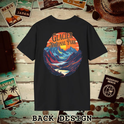 Glacier National Park, Montana, Back Print T-Shirt Black / S