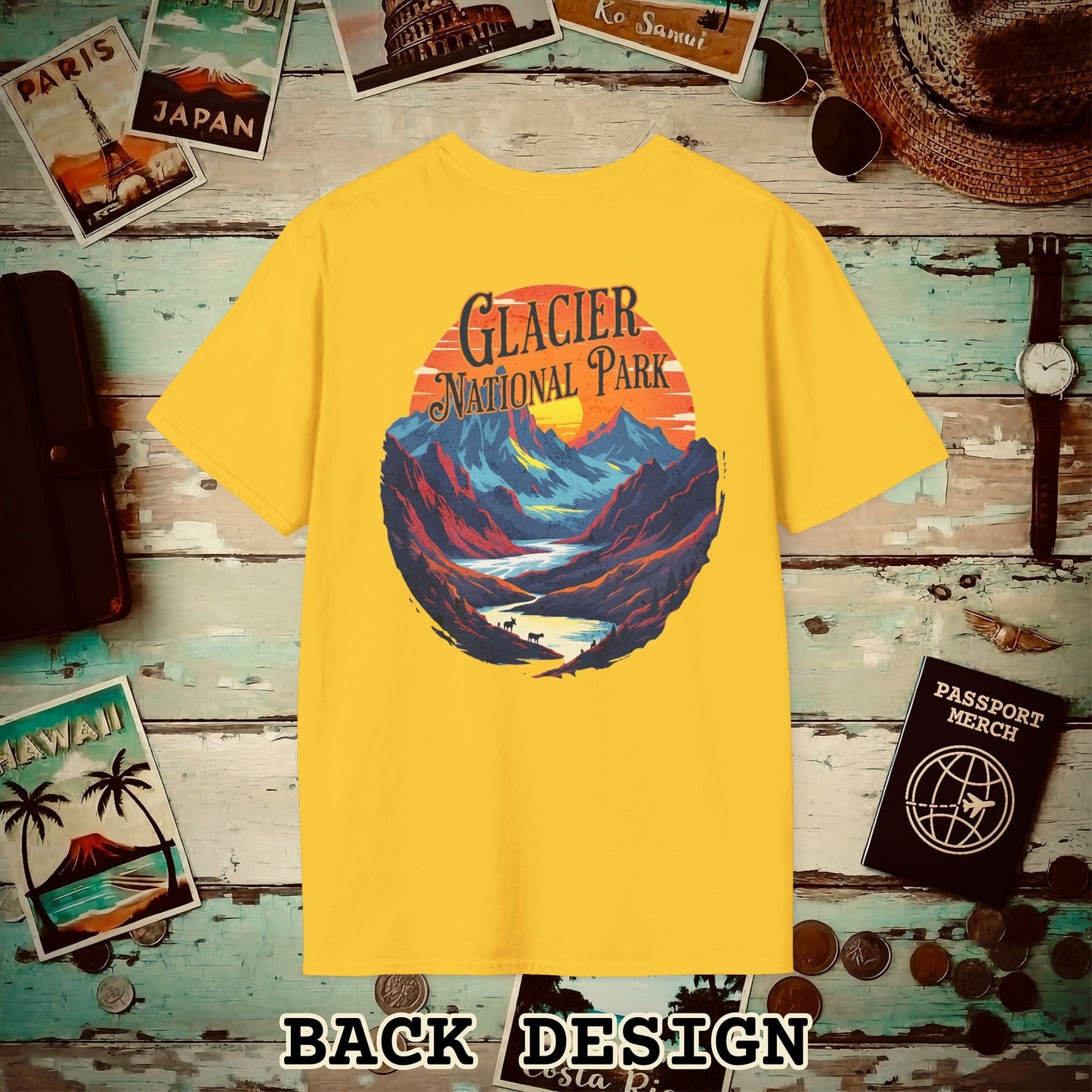 Glacier National Park, Montana, Back Print T-Shirt Daisy / S