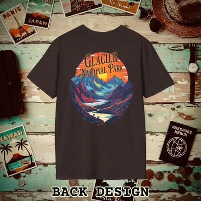 Glacier National Park, Montana, Back Print T-Shirt Dark Chocolate / S