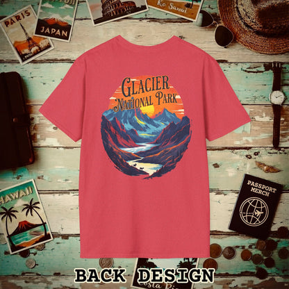 Glacier National Park, Montana, Back Print T-Shirt Heather Red / S