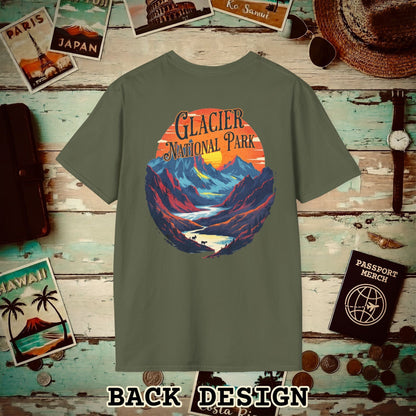 Glacier National Park, Montana, Back Print T-Shirt Military Green / S