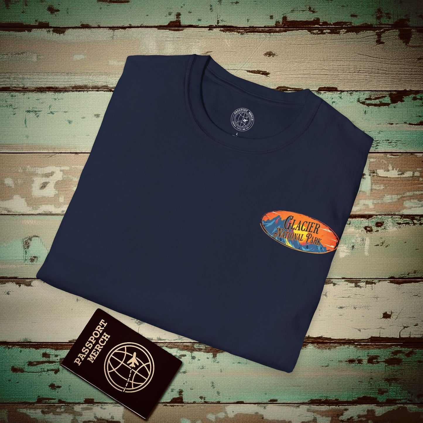 Glacier National Park, Montana, Back Print T-Shirt Navy / S