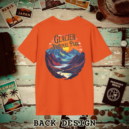 Glacier National Park, Montana, Back Print T-Shirt Orange / S