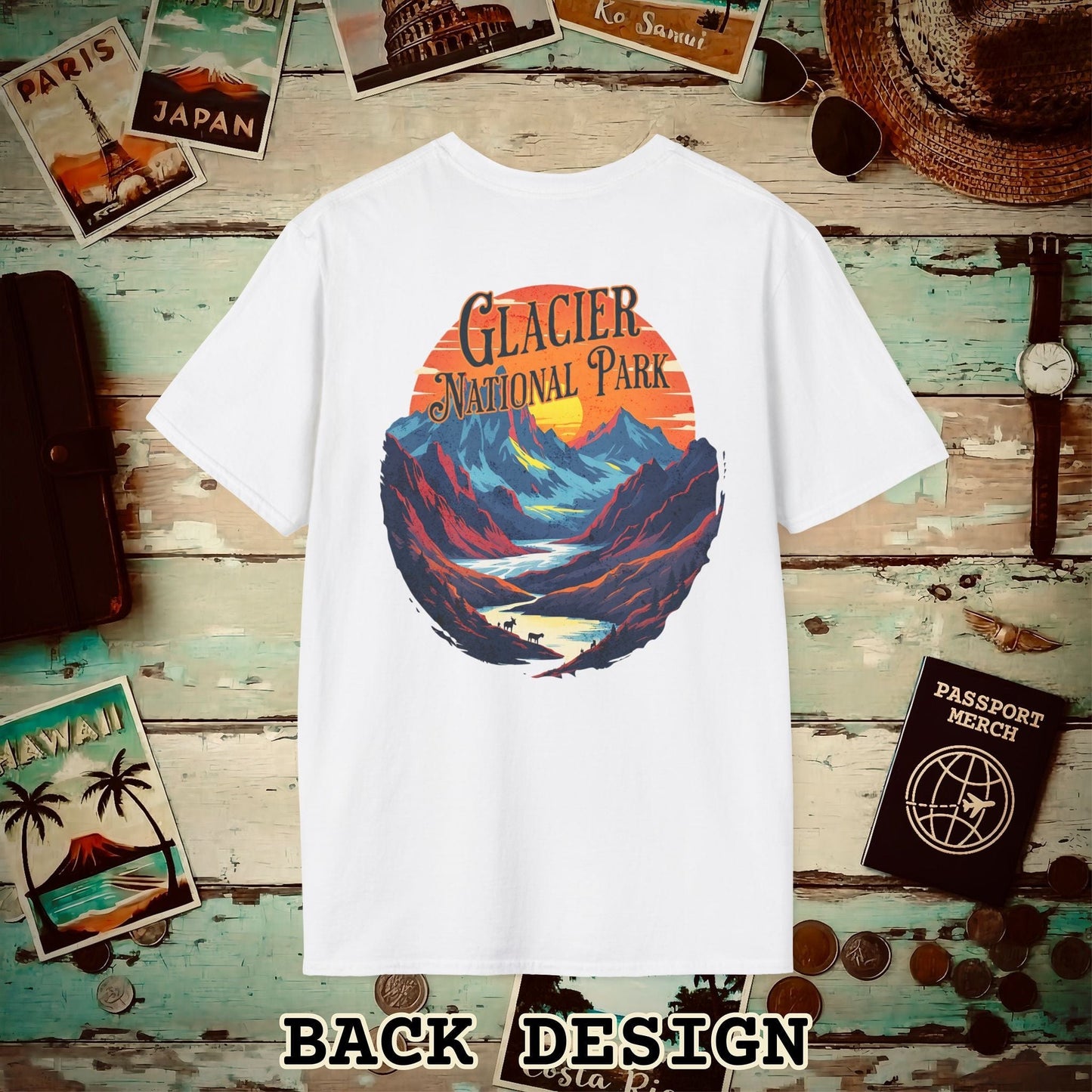 Glacier National Park, Montana, Back Print T-Shirt White / S