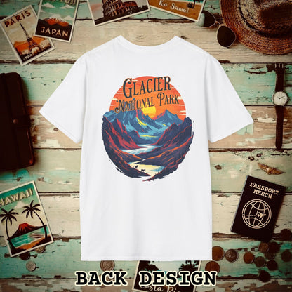 Glacier National Park, Montana, Back Print T-Shirt White / S