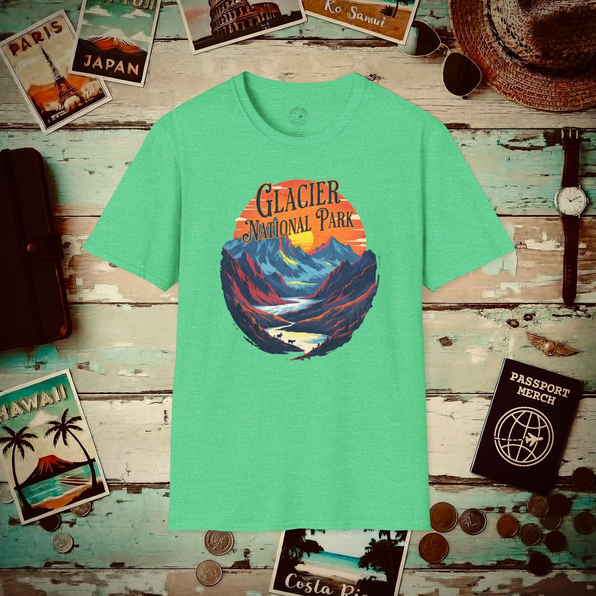 Glacier National Park, Montana T-Shirt Heather Irish Green / S