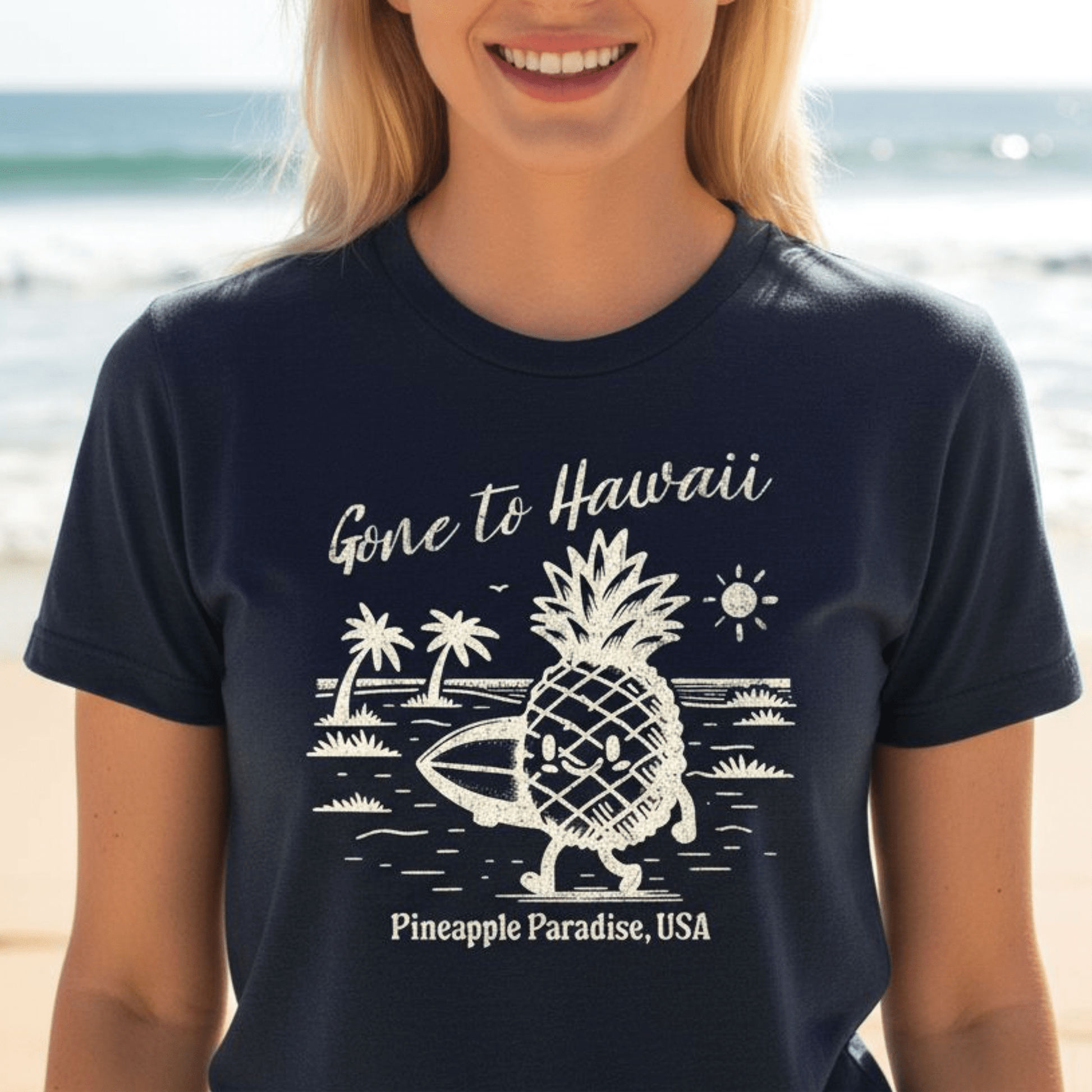 Gone to Hawaii, Pineapple Paradise, Womens Fit T-Shirt Navy / S
