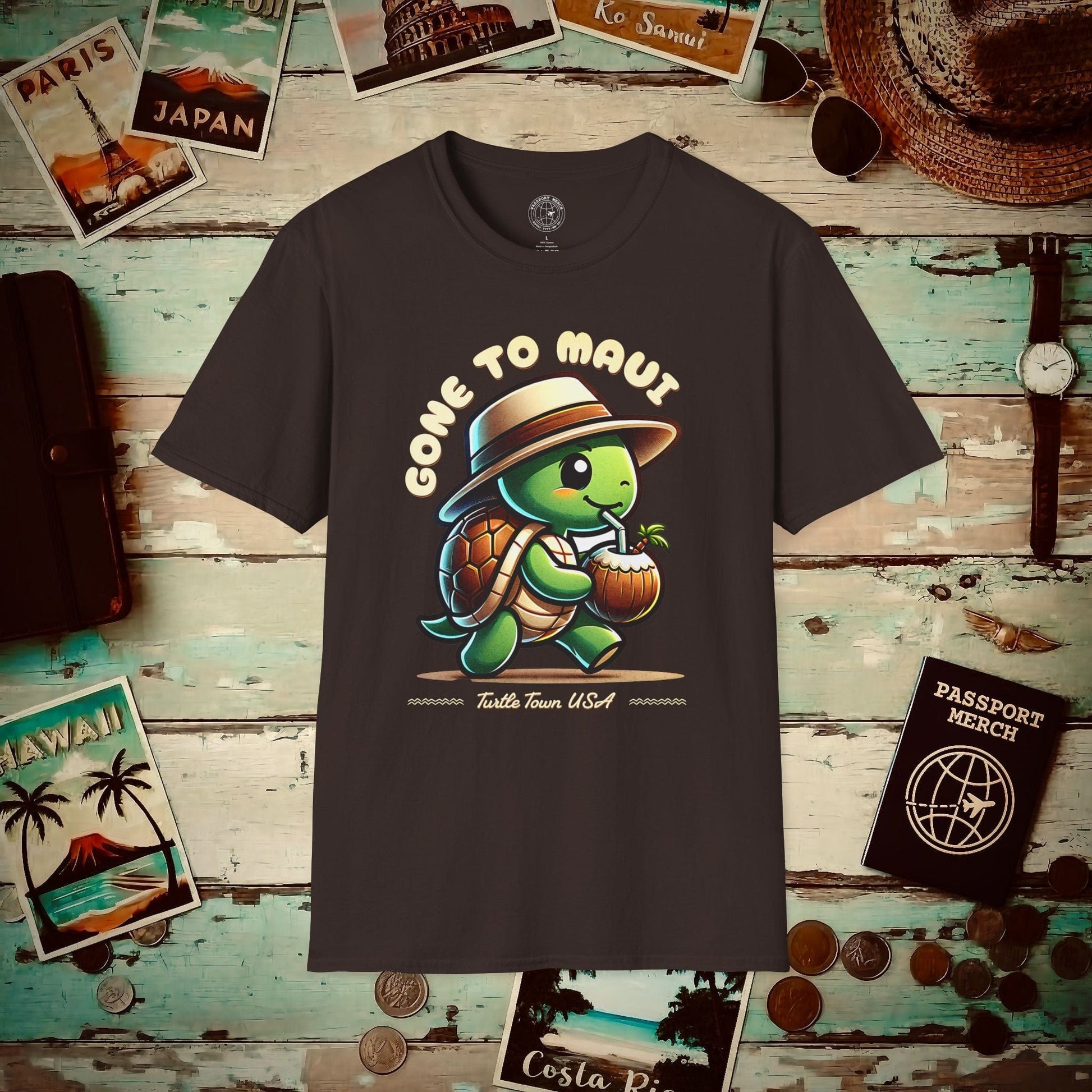Gone to Maui, Turtle Town Hawaii T-Shirt Dark Chocolate / S