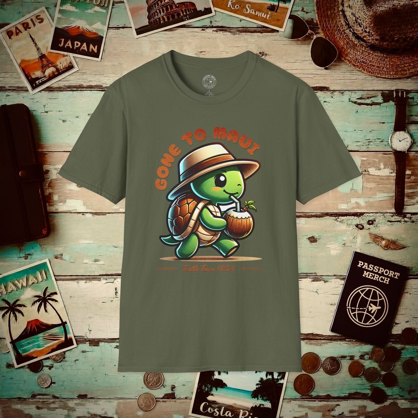 Gone to Maui, Turtle Town Hawaii T-Shirt Military Green / S
