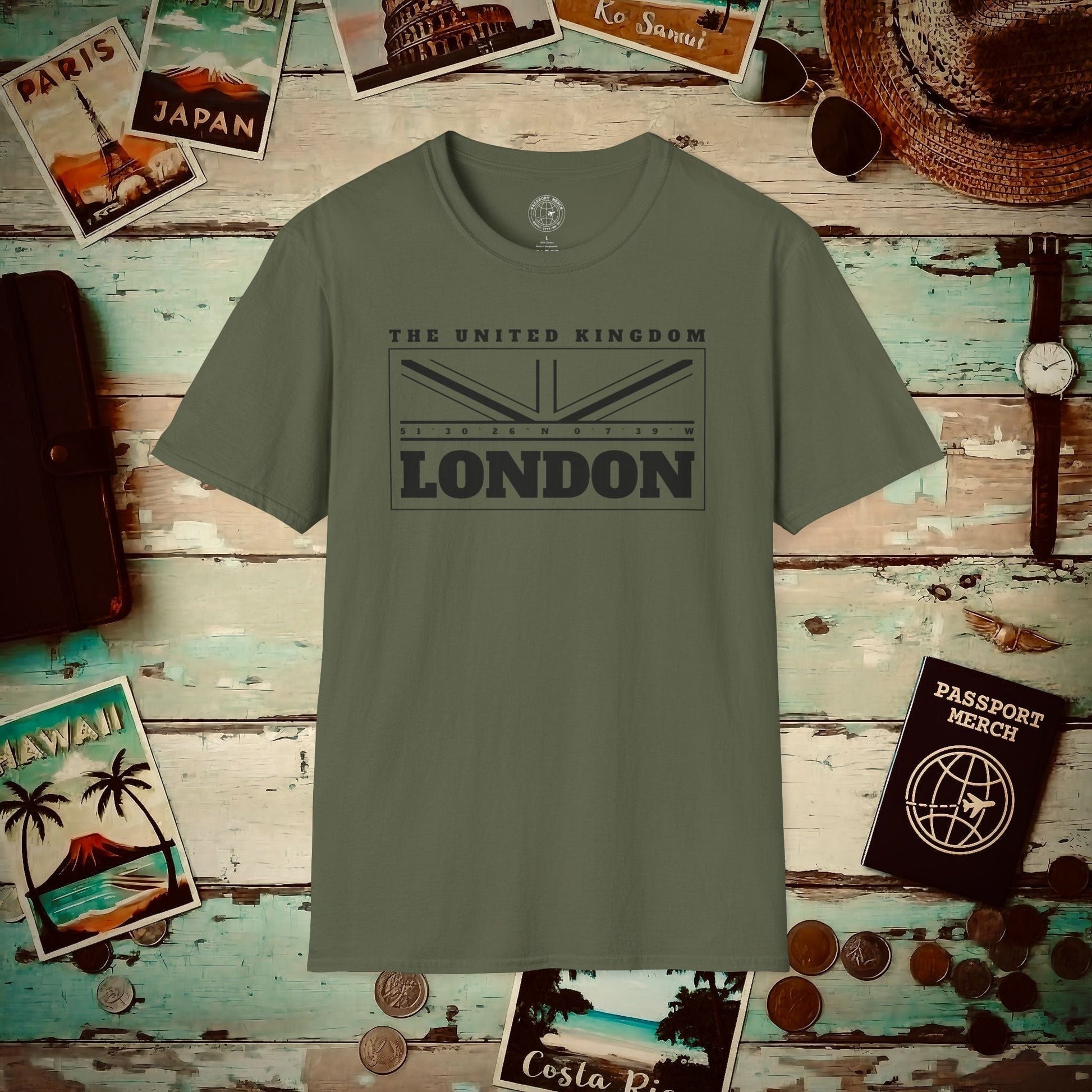 GPS Flag London England, UK T-Shirt Military Green / S