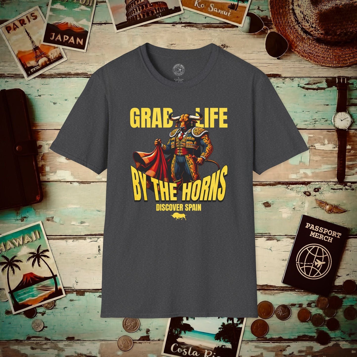 Grab Life By The Horns, Discover Spain T-Shirt Dark Heather / S