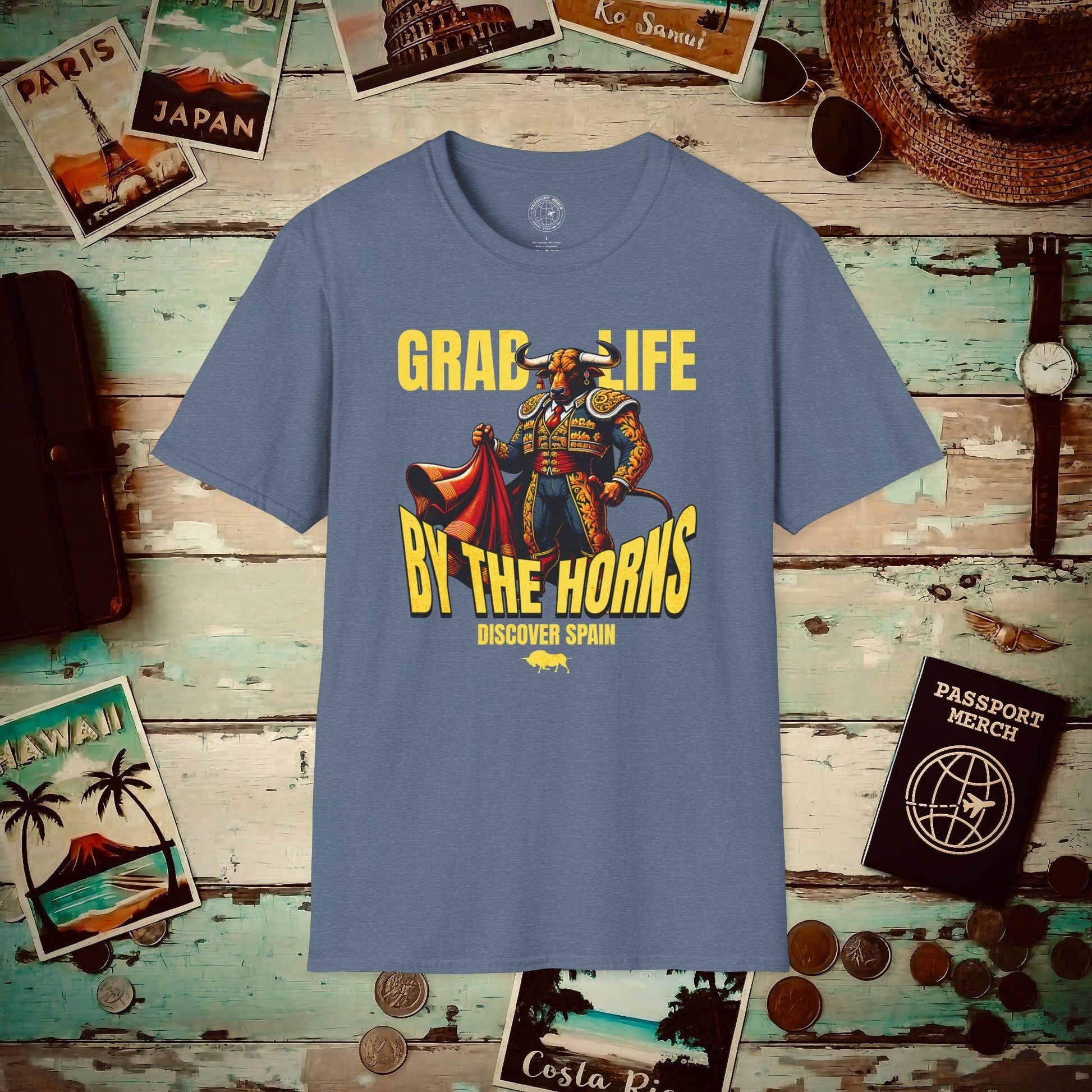 Grab Life By The Horns, Discover Spain T-Shirt Heather Indigo / S