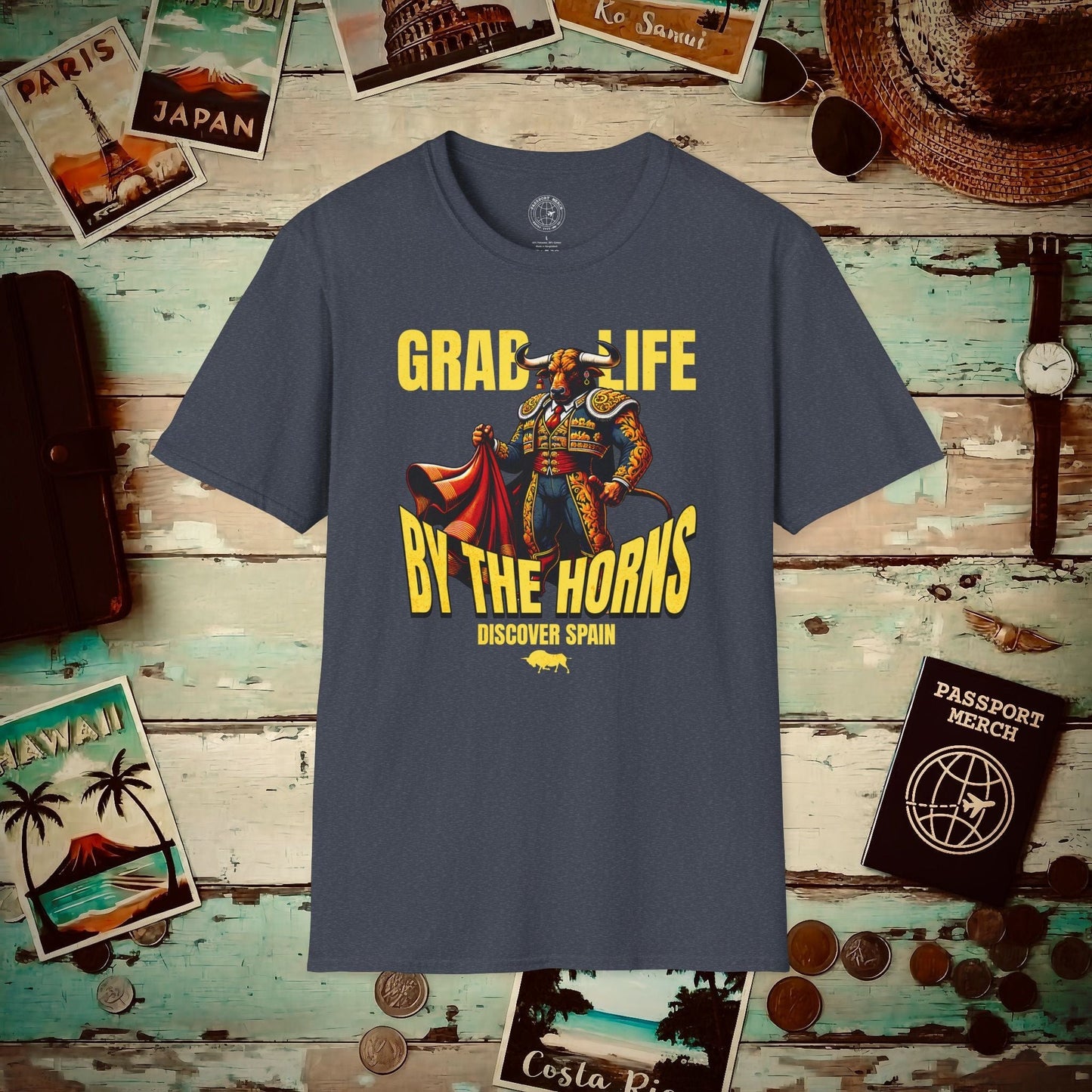 Grab Life By The Horns, Discover Spain T-Shirt Heather Navy / S