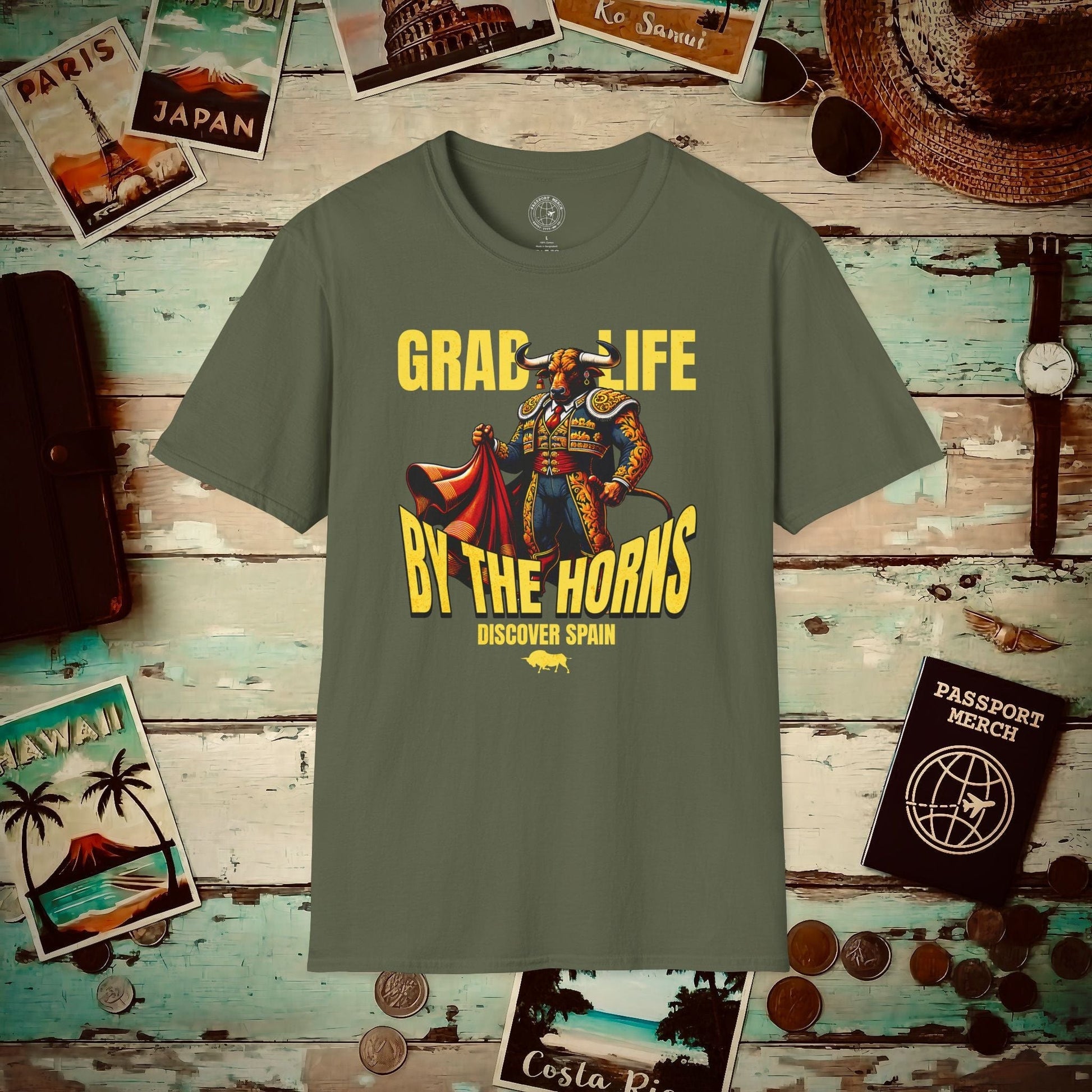 Grab Life By The Horns, Discover Spain T-Shirt Military Green / S