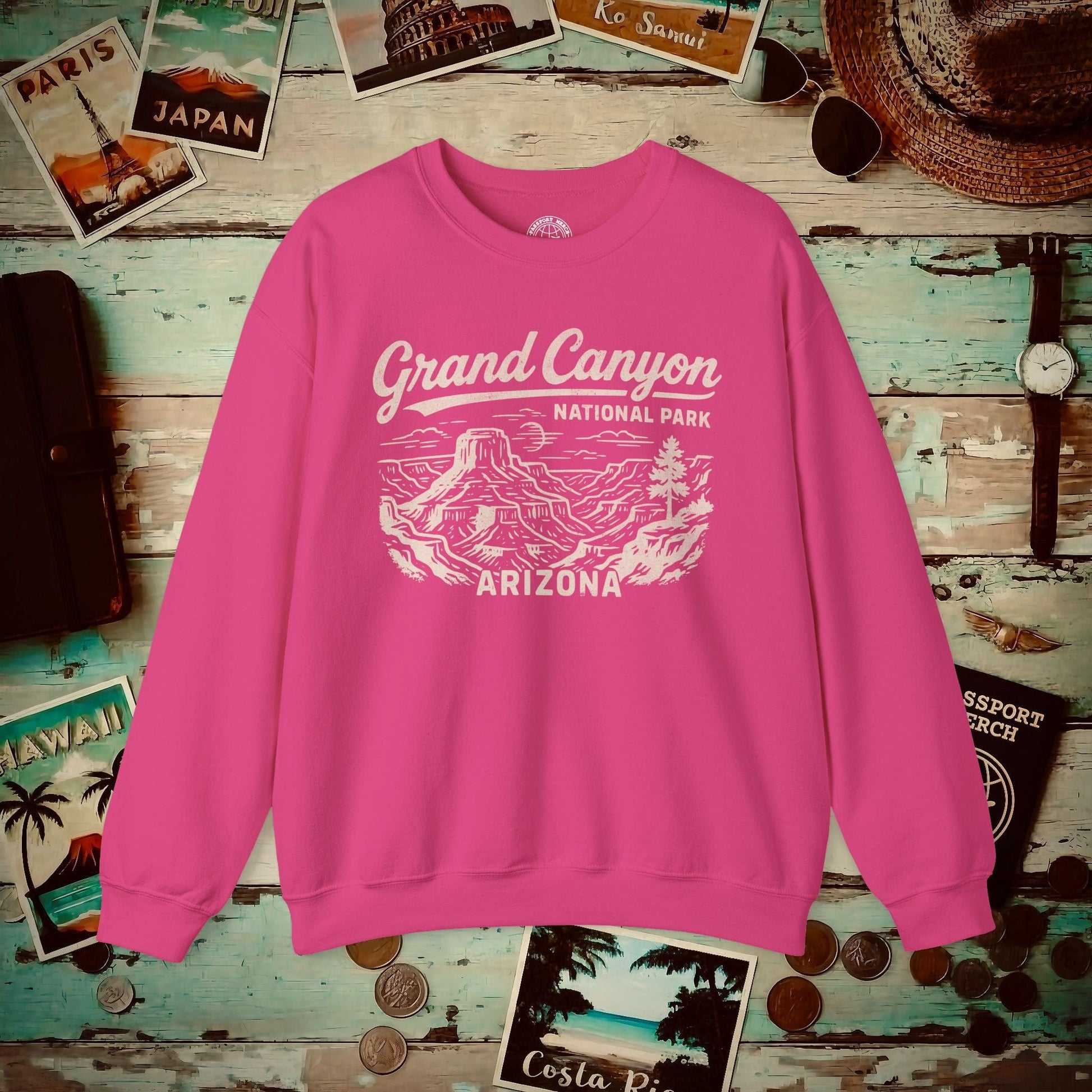 Grand Canyon National Park Vintage Monochrome, Arizona Crewneck Heliconia / S