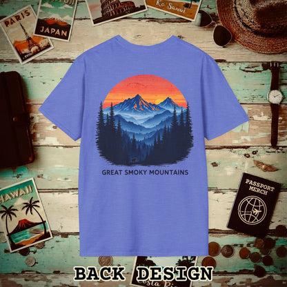 Great Smoky Mountains, Tennessee, Back Print T-Shirt Heather Royal / S