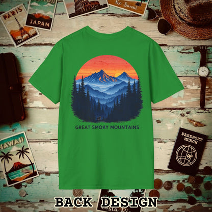 Great Smoky Mountains, Tennessee, Back Print T-Shirt Irish Green / S