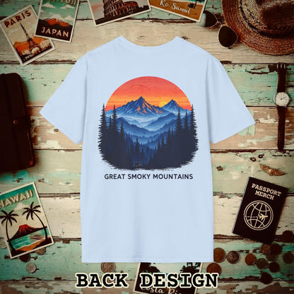 Great Smoky Mountains, Tennessee, Back Print T-Shirt Light Blue / S