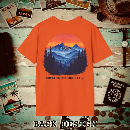 Great Smoky Mountains, Tennessee, Back Print T-Shirt Orange / S