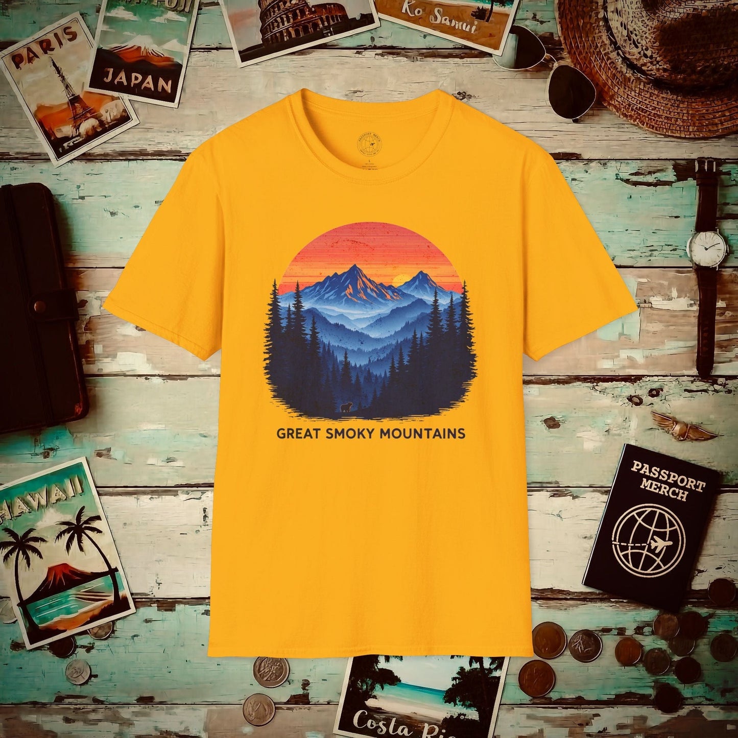 Great Smoky Mountains, Tennessee T-Shirt Gold / S