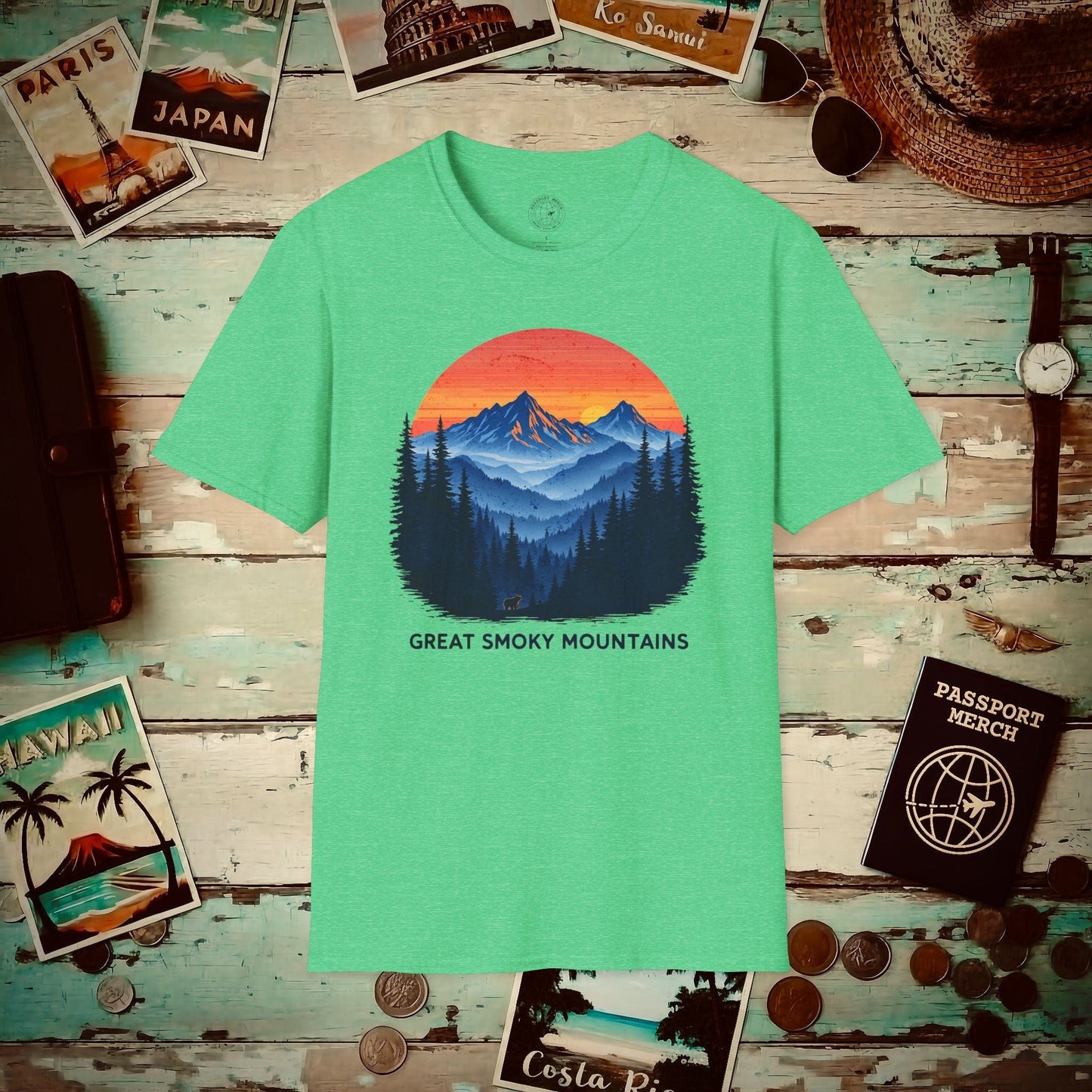 Great Smoky Mountains, Tennessee T-Shirt Heather Irish Green / S