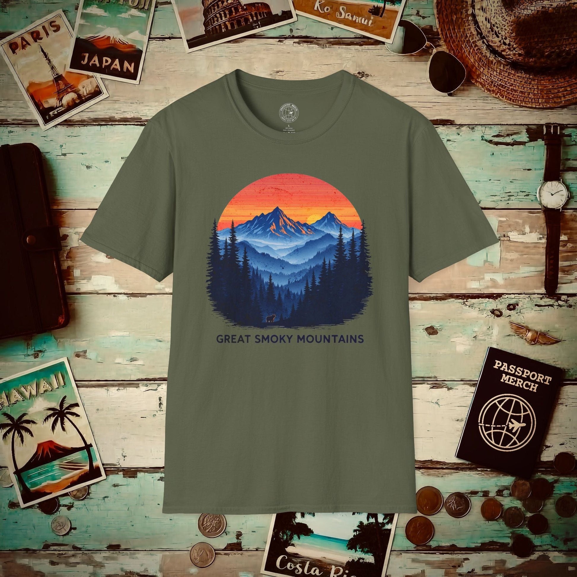 Great Smoky Mountains, Tennessee T-Shirt Military Green / S