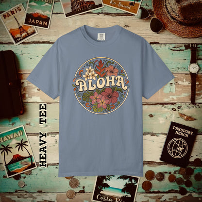 Groovy Flowers of Aloha, Hawaii Heavy Tee Blue Jean / S