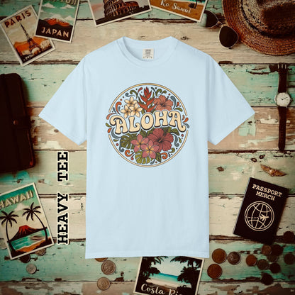 Groovy Flowers of Aloha, Hawaii Heavy Tee Chambray / S