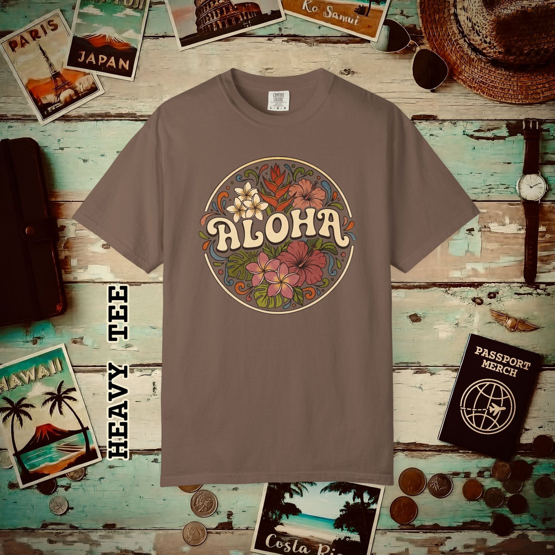 Groovy Flowers of Aloha, Hawaii Heavy Tee Espresso / S