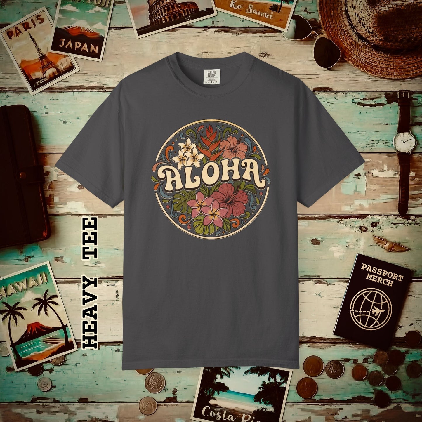 Groovy Flowers of Aloha, Hawaii Heavy Tee Graphite / S
