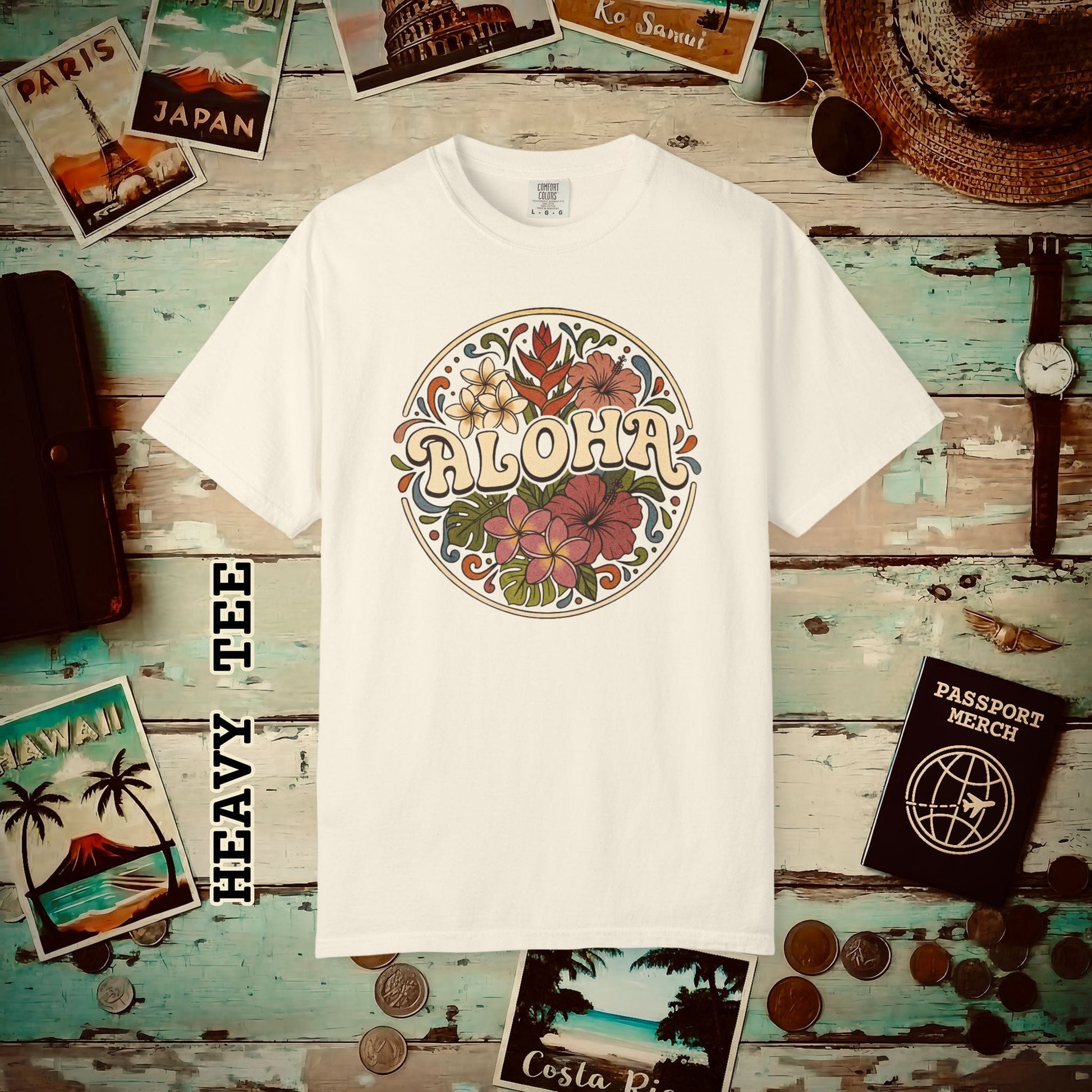 Groovy Flowers of Aloha, Hawaii Heavy Tee Ivory / S