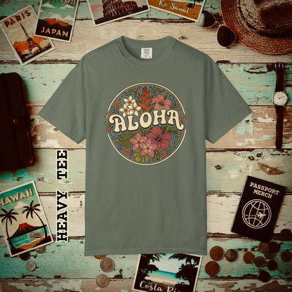 Groovy Flowers of Aloha, Hawaii Heavy Tee Moss / S