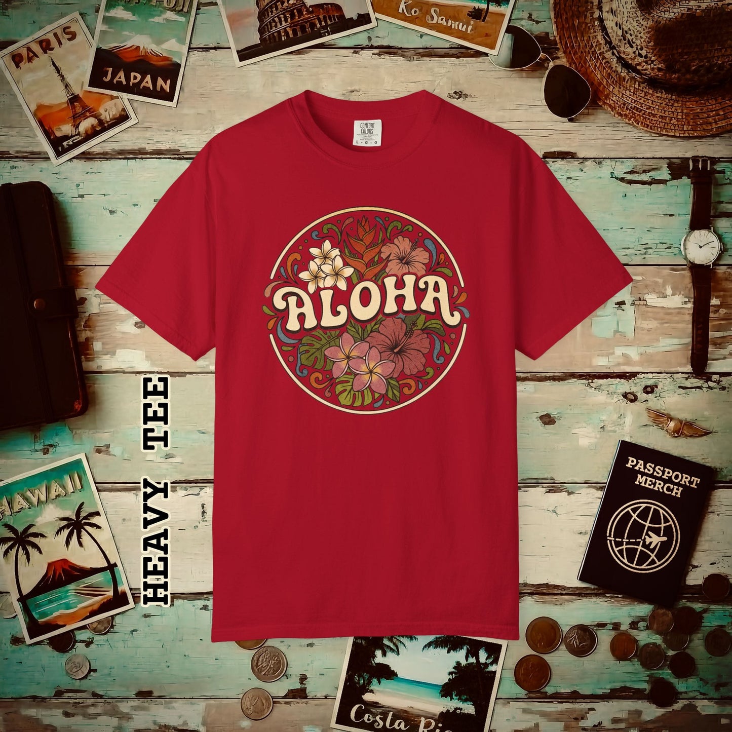 Groovy Flowers of Aloha, Hawaii Heavy Tee Red / S
