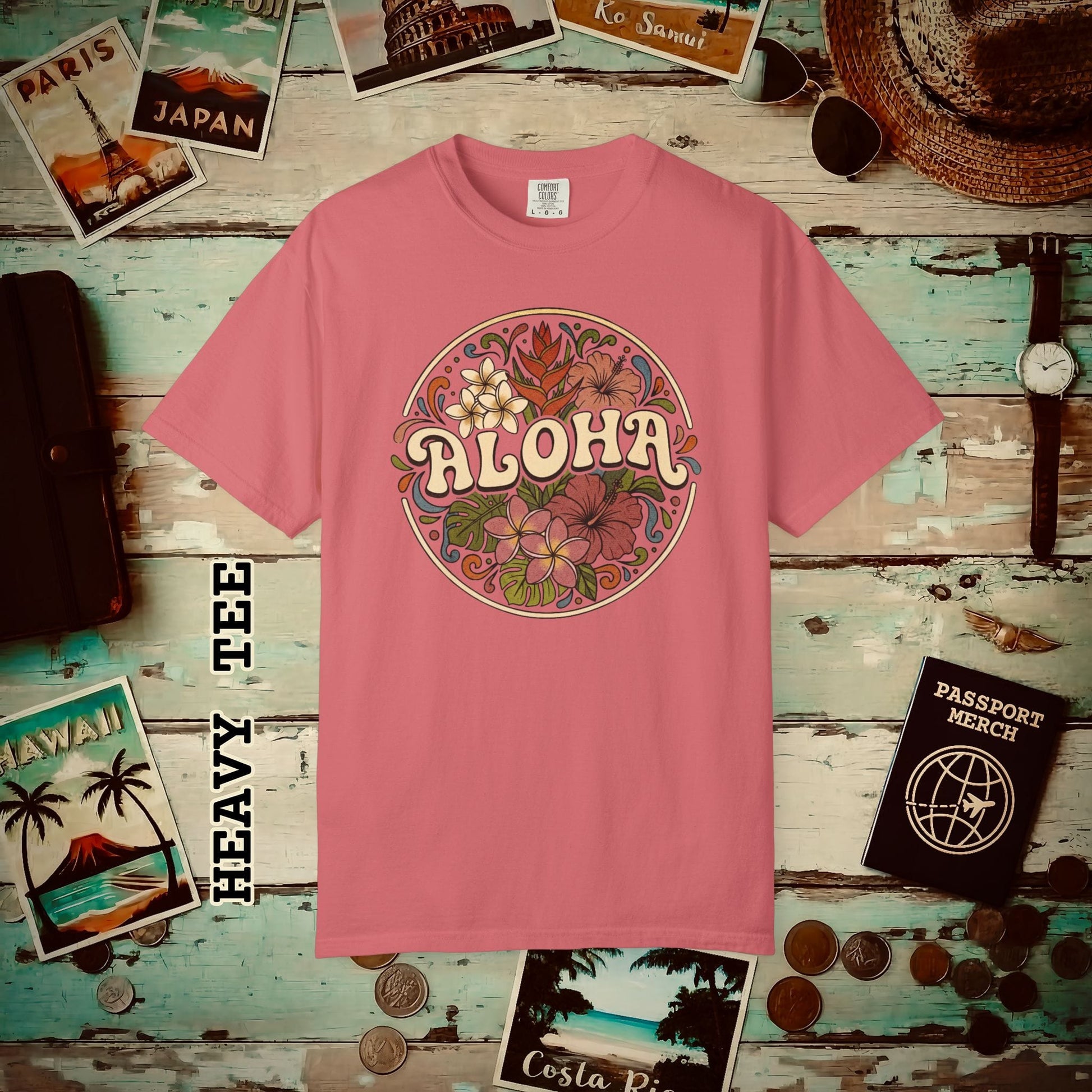 Groovy Flowers of Aloha, Hawaii Heavy Tee Watermelon / S
