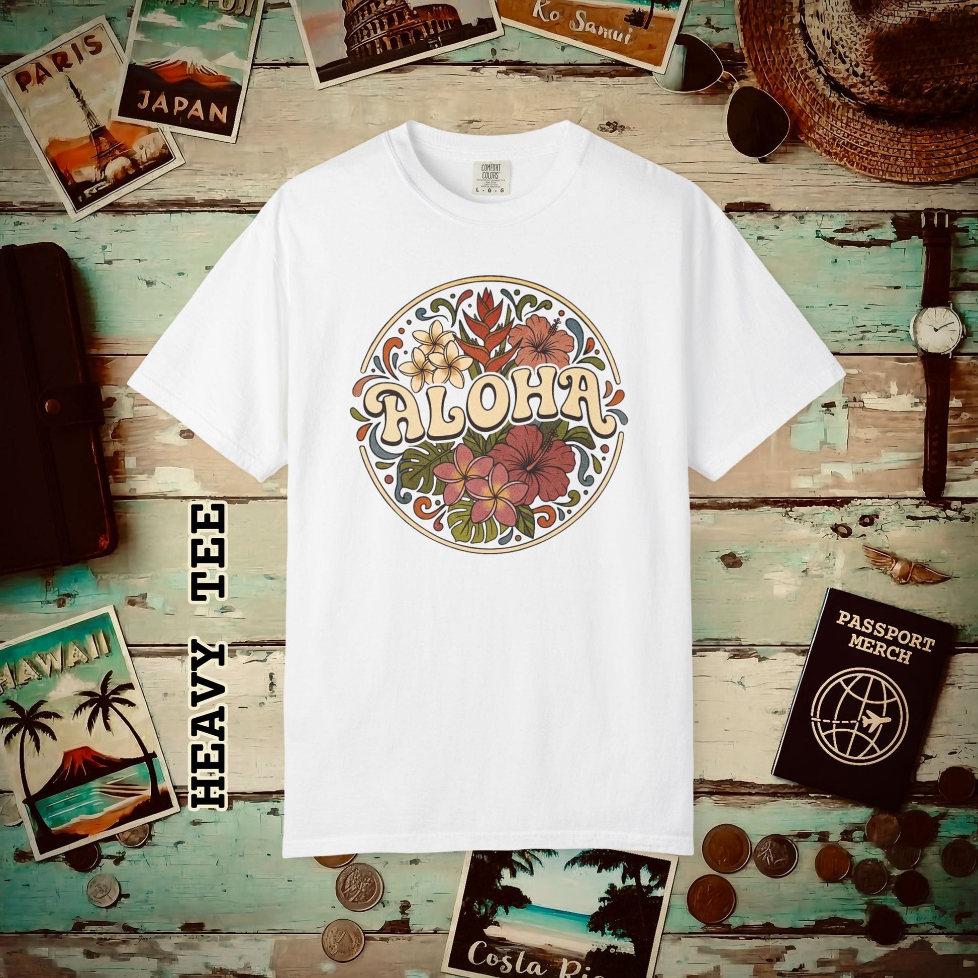 Groovy Flowers of Aloha, Hawaii Heavy Tee White / S