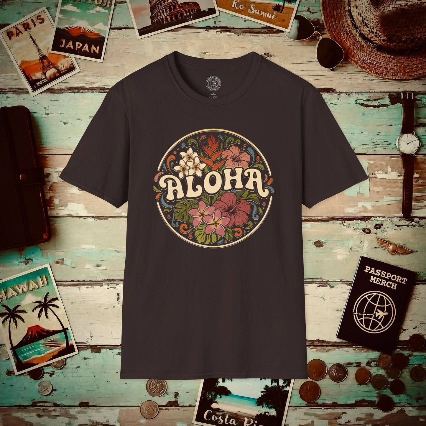 Groovy Flowers of Aloha, Hawaii T-Shirt Dark Chocolate / S