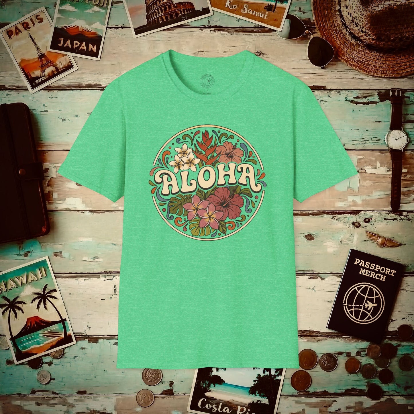 Groovy Flowers of Aloha, Hawaii T-Shirt Heather Irish Green / S